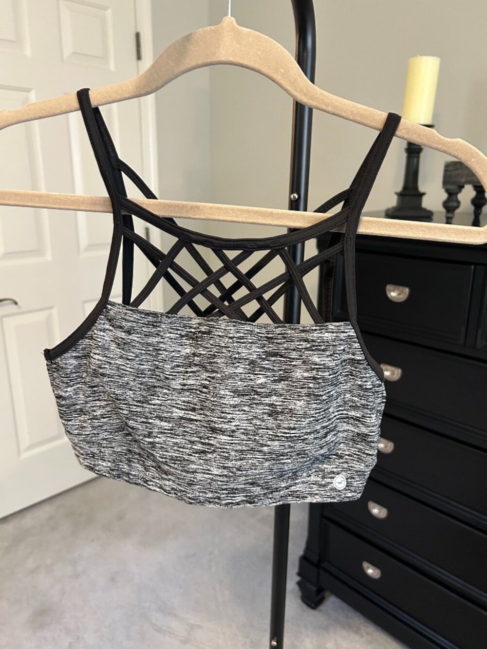 Hollister Sport Strappy Sports Bra Small Lattice Straps Black Space Dye